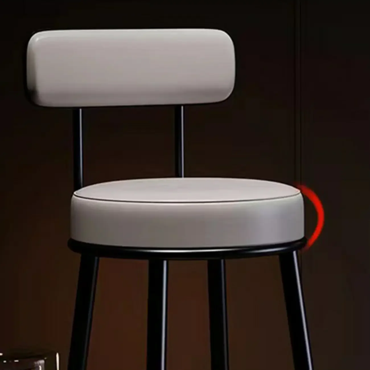 Modern Round Iron Open-Back Upholstered Bar Stool