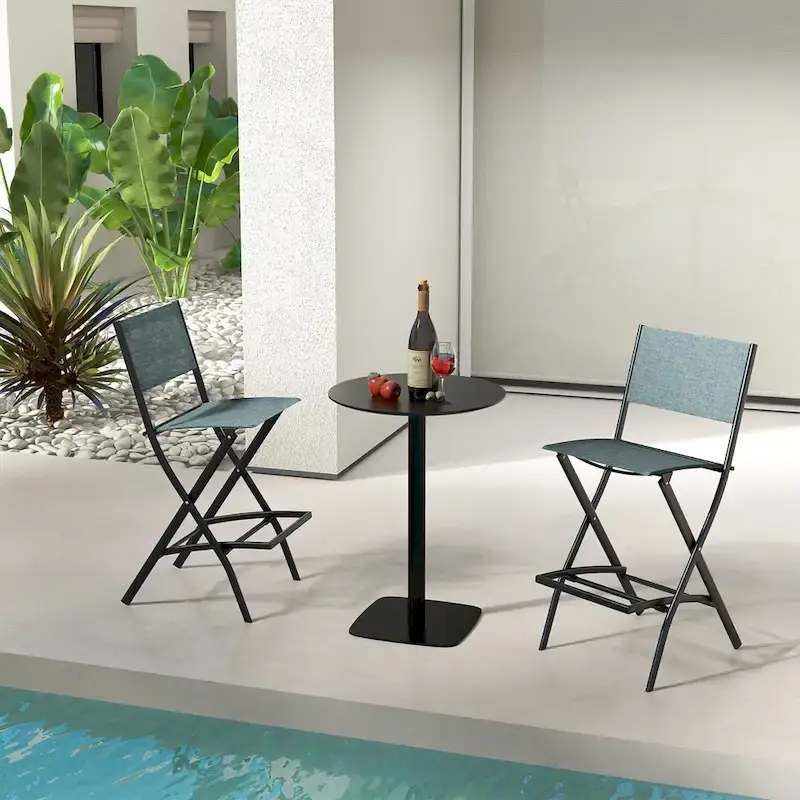 Folding Bar Stools Set of 2 Patio Sling Chairs w/ Backrest