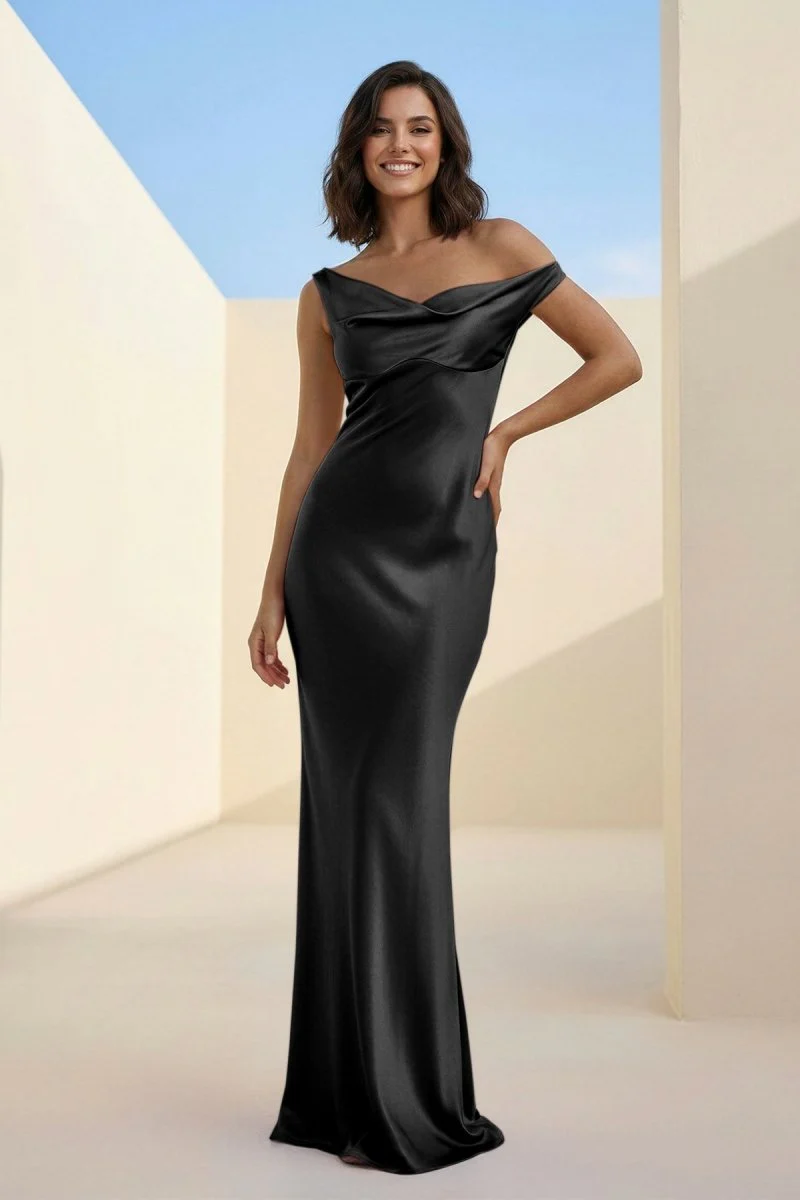 Fuchsia - One Shoulder Sheath Satin Long Prom Dresses