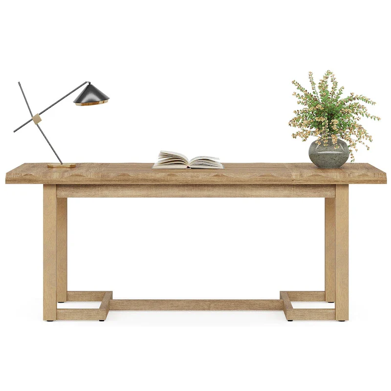 Brown Rectangular Desk with Solid Wood Legs - 62.2 inch