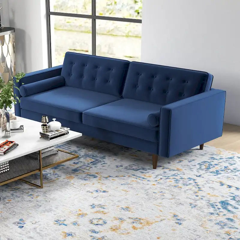 Kenzo Mid Century Pillow Back Velvet Sofa and Loveseat Set