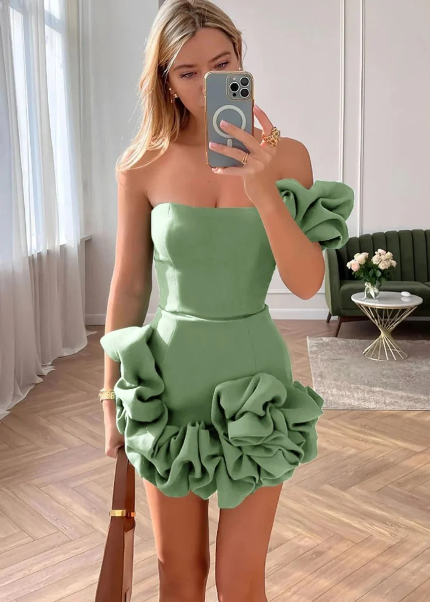 One Shoulder Bodycon Homecoming Dress With Ruffles