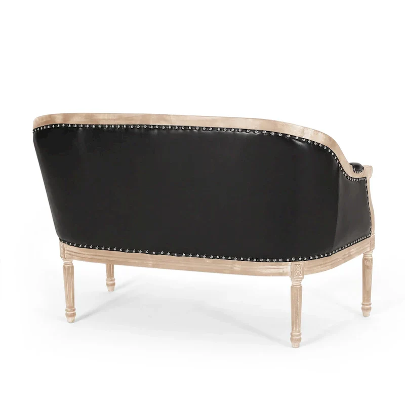 Button-Tufted Upholstered Loveseat with Scrolled Arms and Nailhead Trim