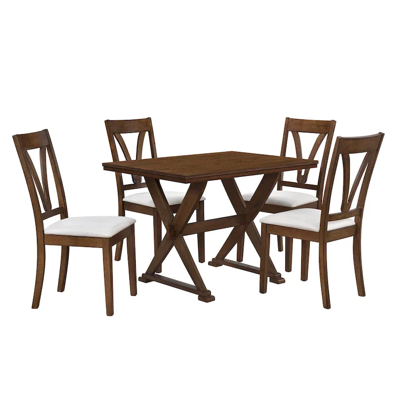 Mid-Century Wood 5-Piece Dining Table Set
