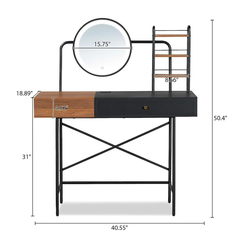 Modern Makeup Vanity with Mirror, Wireless Charging Station