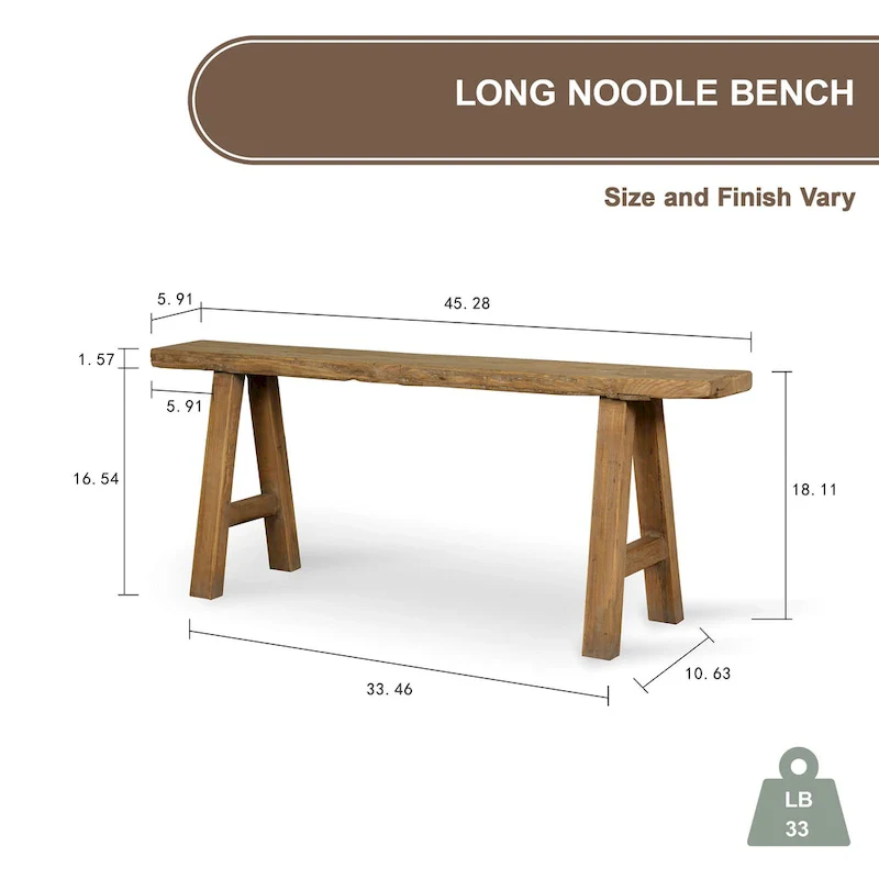 Artissance 43L Natural Wood Indoor Outdoor Small Noodle Bench, Entryway Hallway Patio Seating