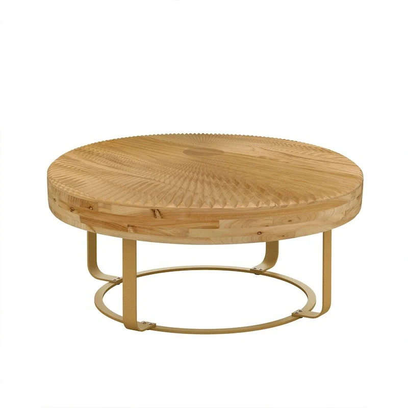 Round Wood Coffee Table with 6-Curved Metal Legs, Modern Style – Black / Gold