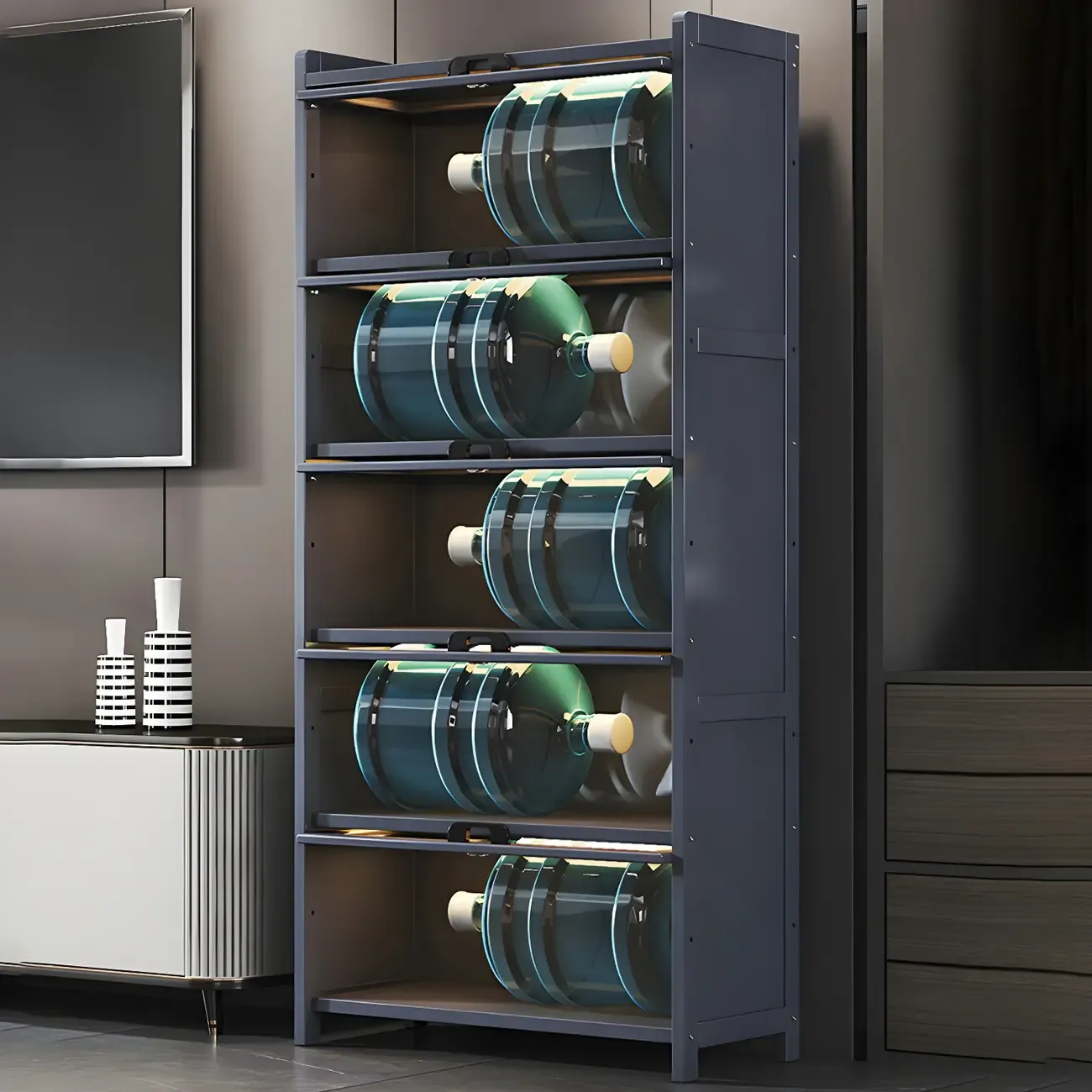 Living Room Modern Gray Bamboo Display Cabinet