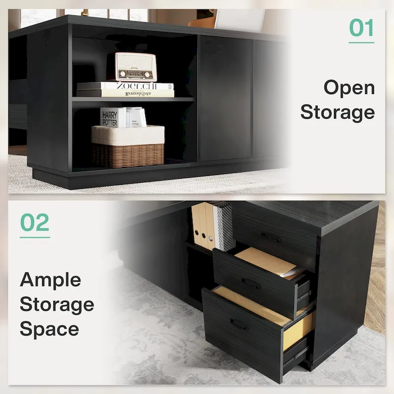 78.7-inch L Shaped Executive Desk with Drawers and Lateral File Cabinet