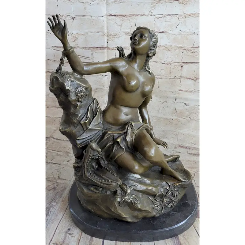 Andromeda Princess Prisoner Of Dragon Bound Girl Bronze Statue Sculpture 17 Inches X 11 Inches
