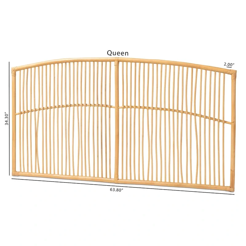 Malvina Modern Bohemian Natural Rattan Wall-mountable Headboard-Queen
