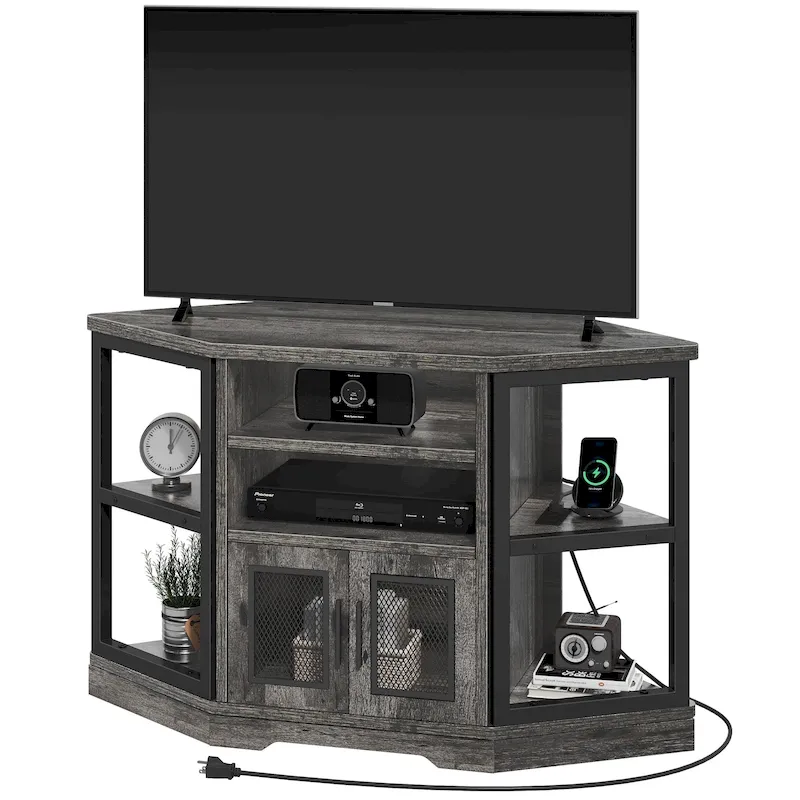 Moasis Farmhouse Corner TV Stand for TVs up to 55  Wood TV Media Console Entertainment Center