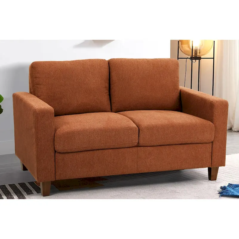 Upholstered Loveseat with Square Arms – Beige / Green / Orange / Grey, Mid-Century Modern, Seats 2