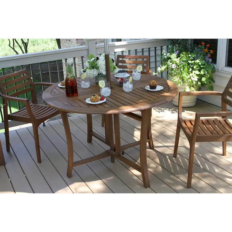 Eilaf 5 pc. Eucalyptus Folding Dining Table and Stacking Chairs
