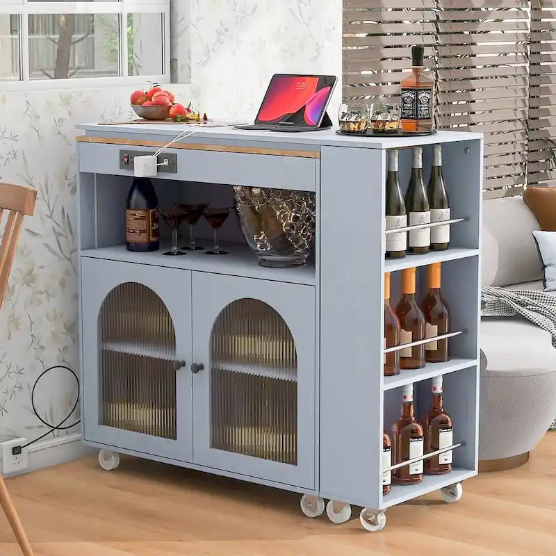 Kitchen Island Cart with Extended Table and Power Outlets