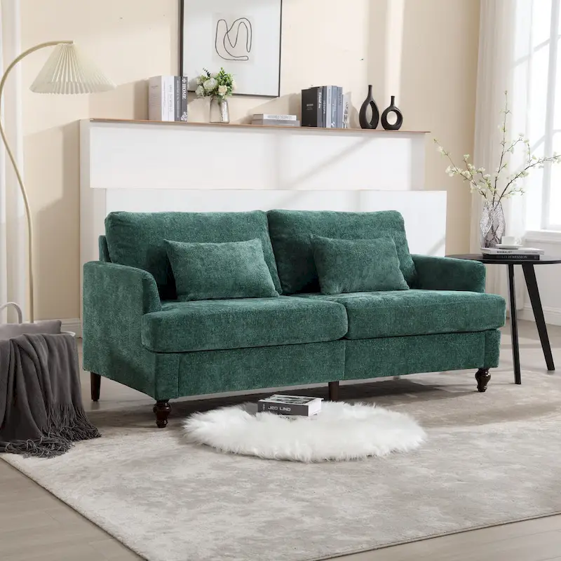 2-Seater Chenille Sofa with Detachable Cushions