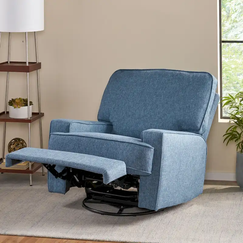 Charcoal/Navy Tweed Traditional Glider Recliner with Swivel, 1-Person