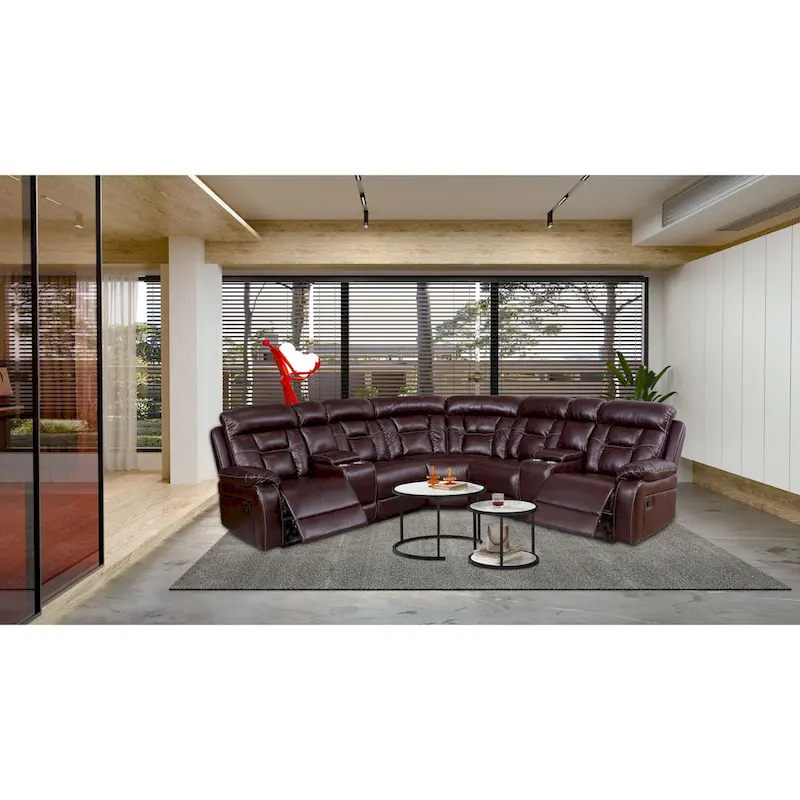 Mid-century Modern Faux Leather Upholstered Reclining Sectional Sofa