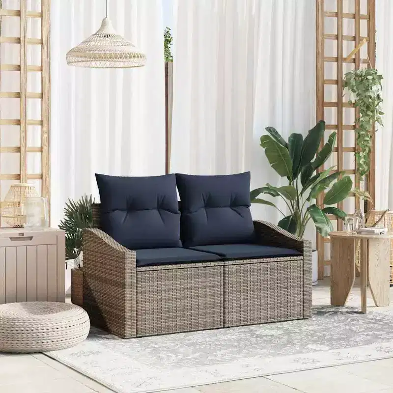 vidaXL Garden Sofa Gray 123 x 62 x 69cm poly rattan