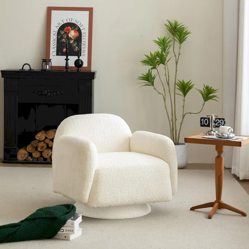 Boucle Upholstered Swivel Accent Barrel Chair with Armrest, Set of 1