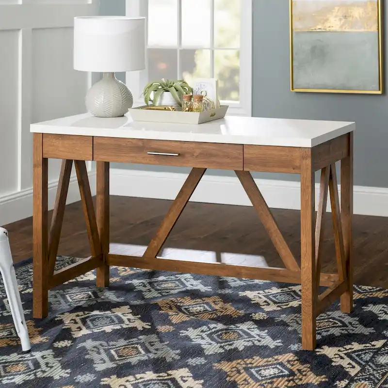 Paradise Hill A-Frame Writing Desk with Center Drawer – MDF & Laminate