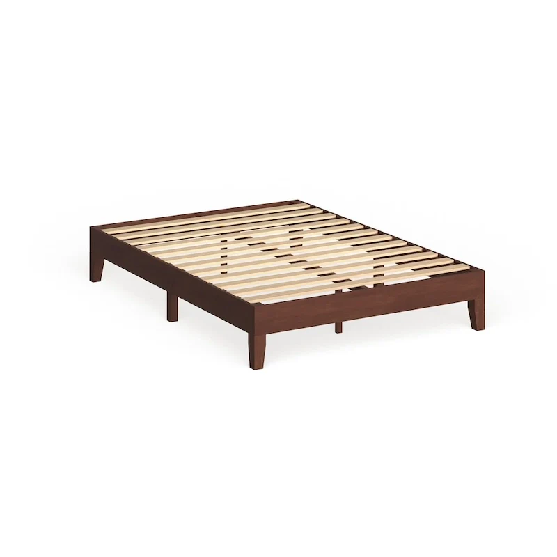 Steel and Wood Full-Size Platform Bed – Brown, Slat Design, 12