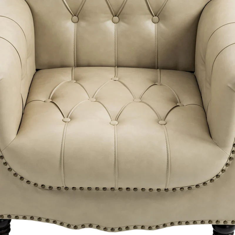 PU Leather Tufted Accent Chair with Nailhead Trim Armchair