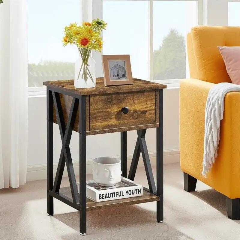 Nightstands Set of 2 Modern Bedside End Tables Dark Black