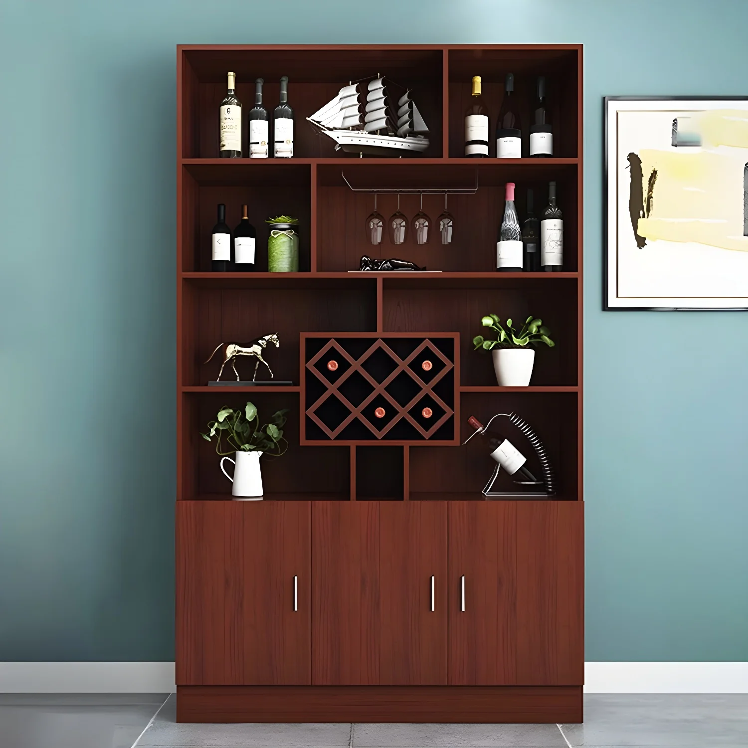 Black Modern Large Wooden Open Stackable Wine Cabinet
