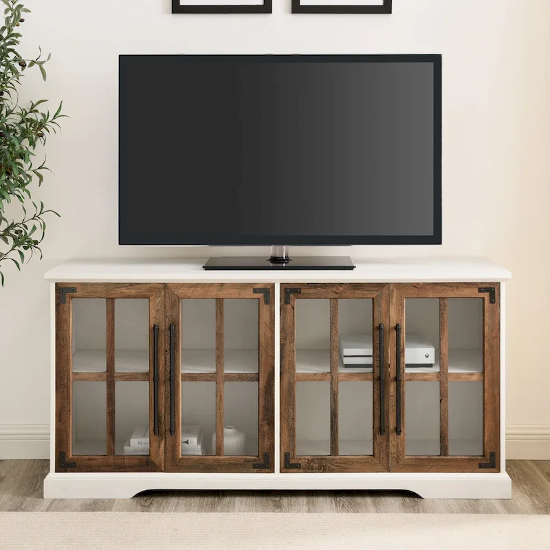Rustic Oak / Grey Wash / Brushed White Farmhouse 4-Door TV Console