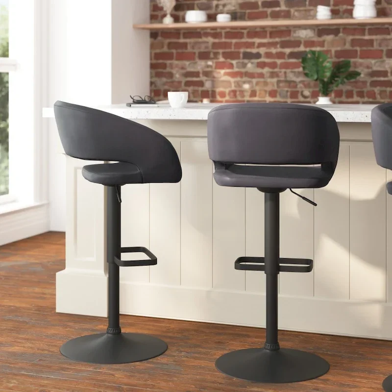 Modern Upholstered Adjustable Height Swivel Barstool with Footrest