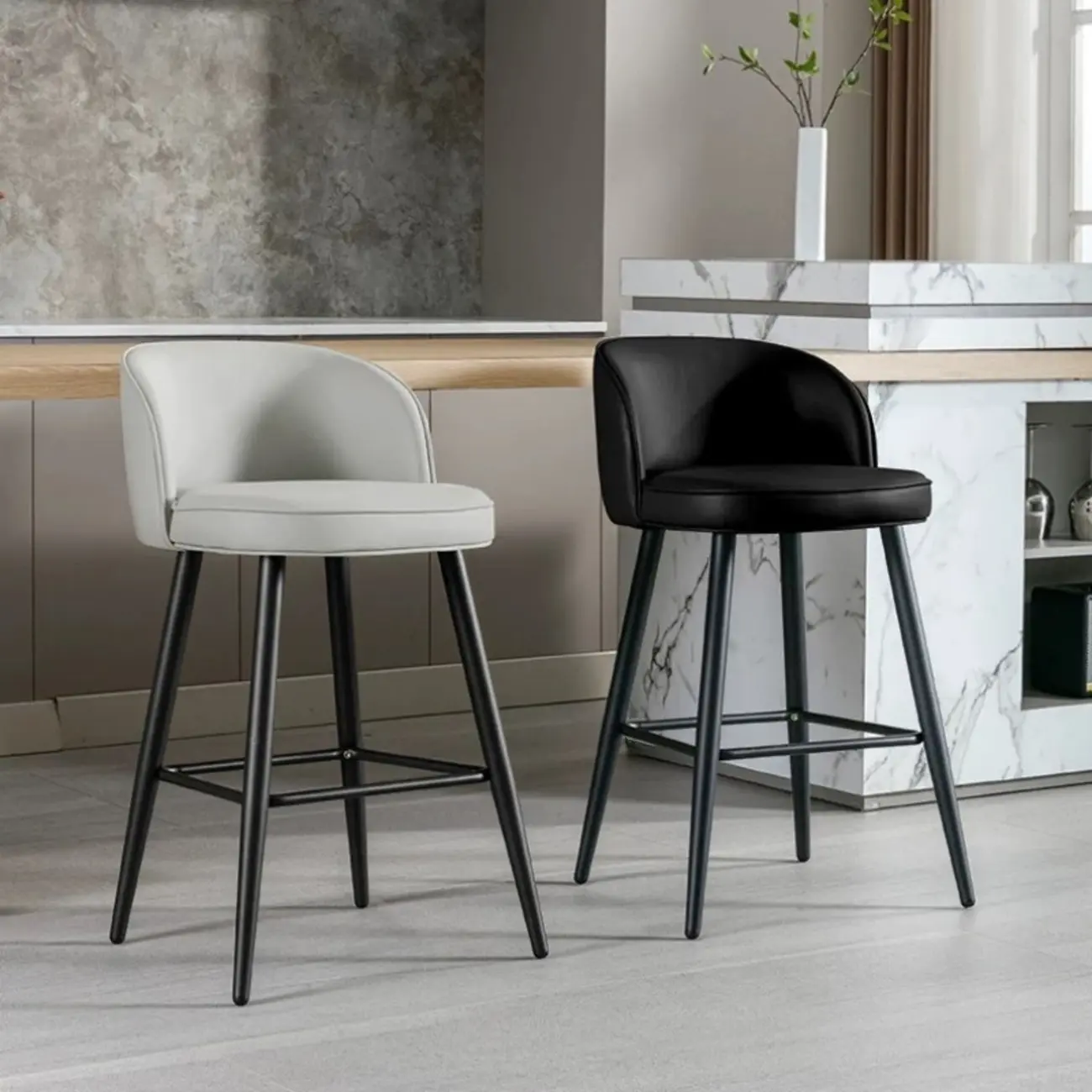 Counter Height Leather Bucket Glam Bar Stools
