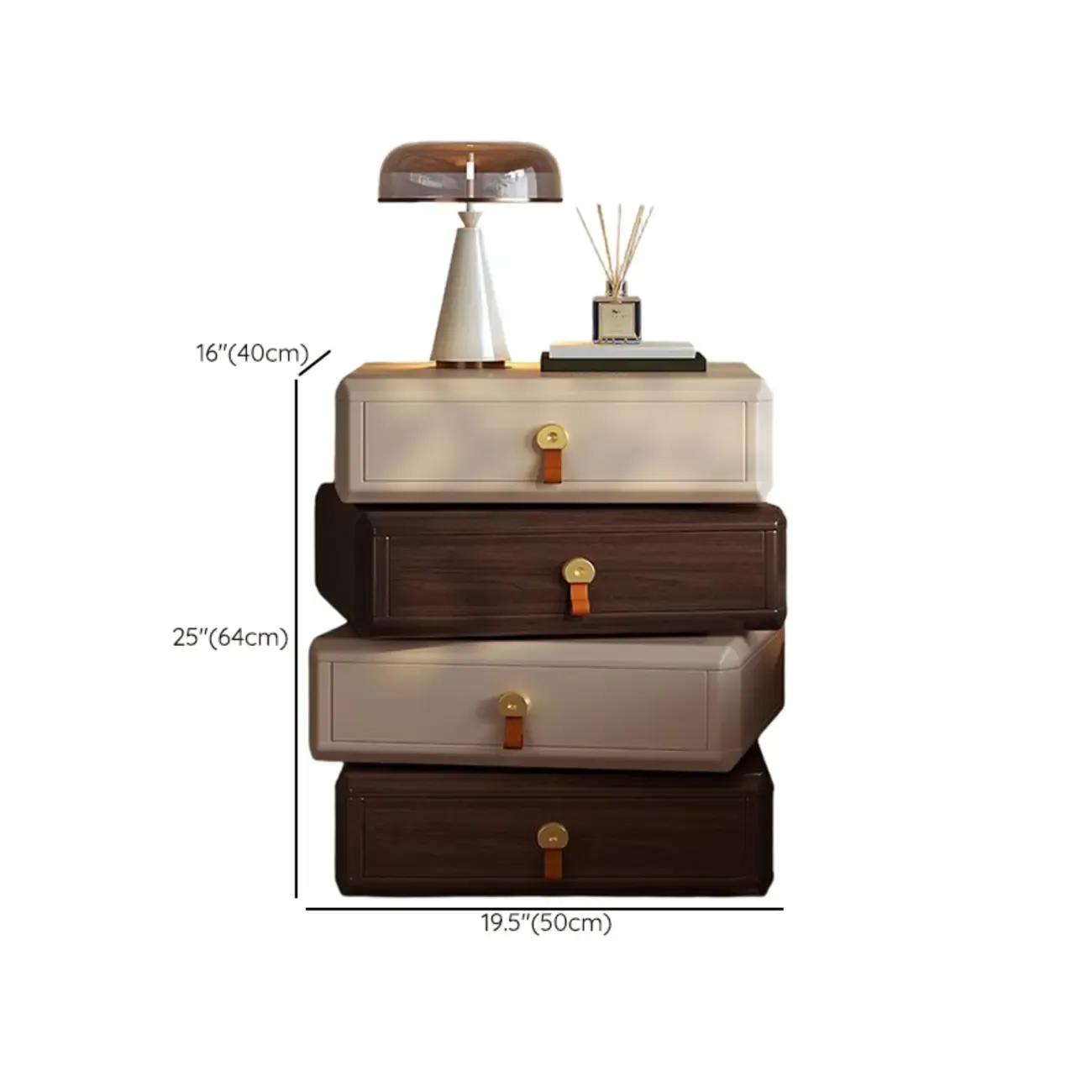 Creative Modern Swivel Beige Wooden 3 Drawers Nightstand