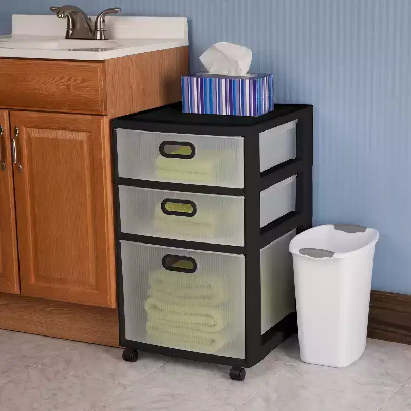 Sterilite Ultra 3 Drawer Storage Cart Black: Plastic Utility Drawers with Casters, Portable Universal Storage, No Assembly Required