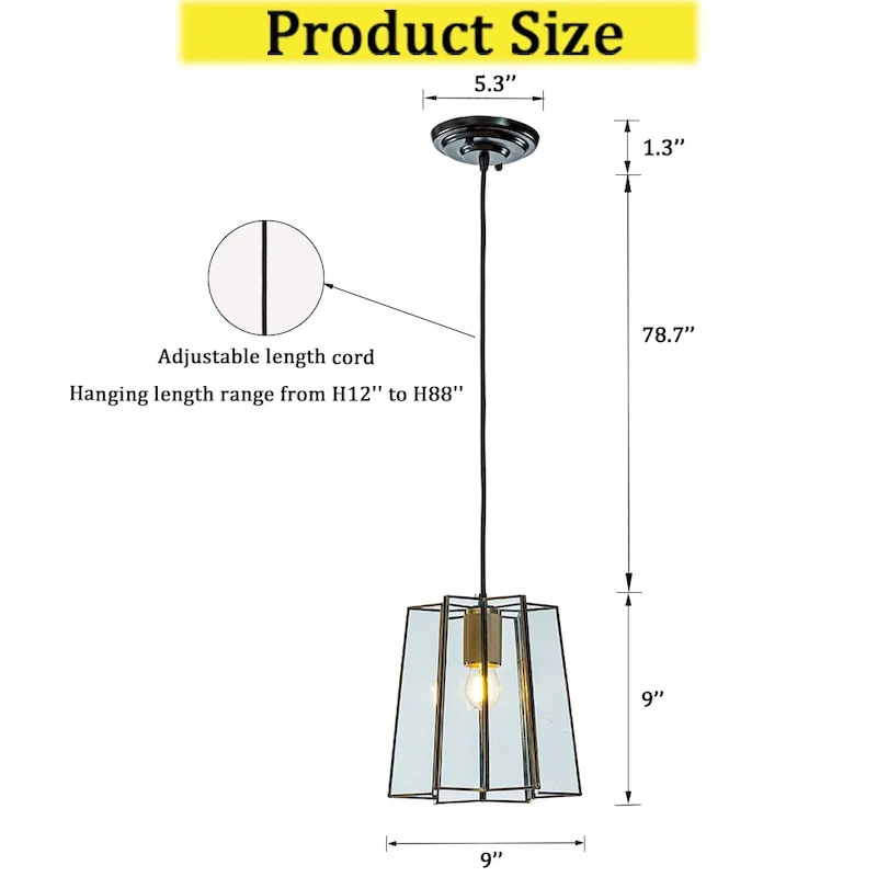 CraftHome Transitional Farmhouse Brown Lantern Glass Chandelier 1-Light Industrial Rustic Pendant Lighting Fixture - W:9