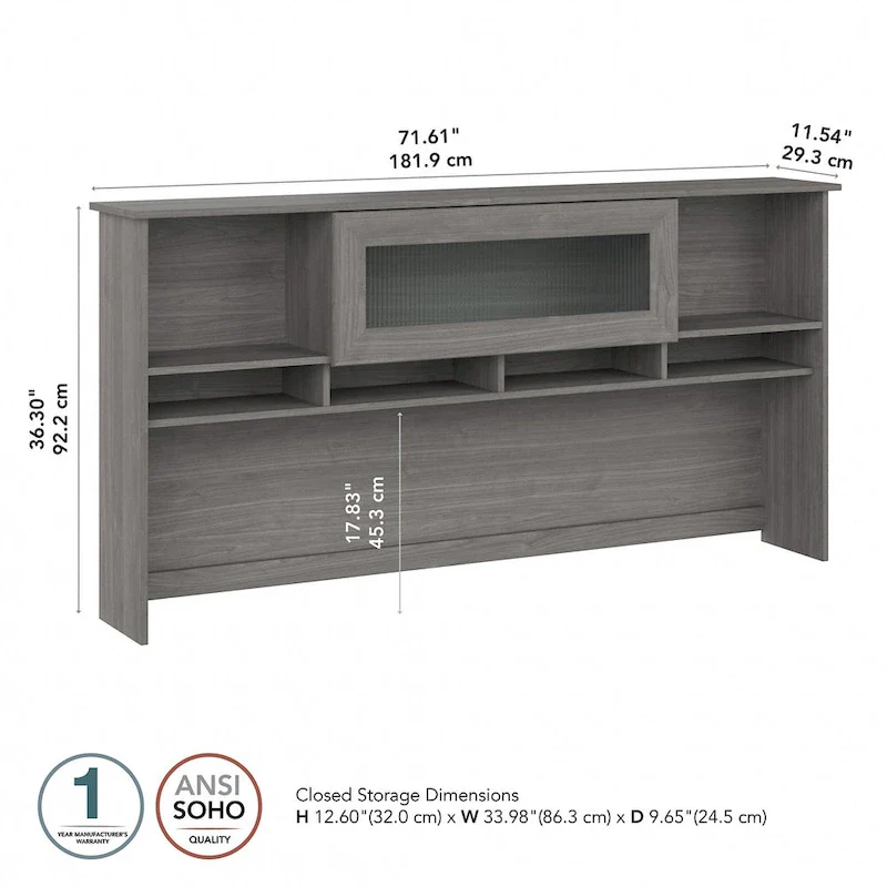 Ash Gray / Heather Gray / White / Modern Gray – Transitional Desk Hutch, 1-Person