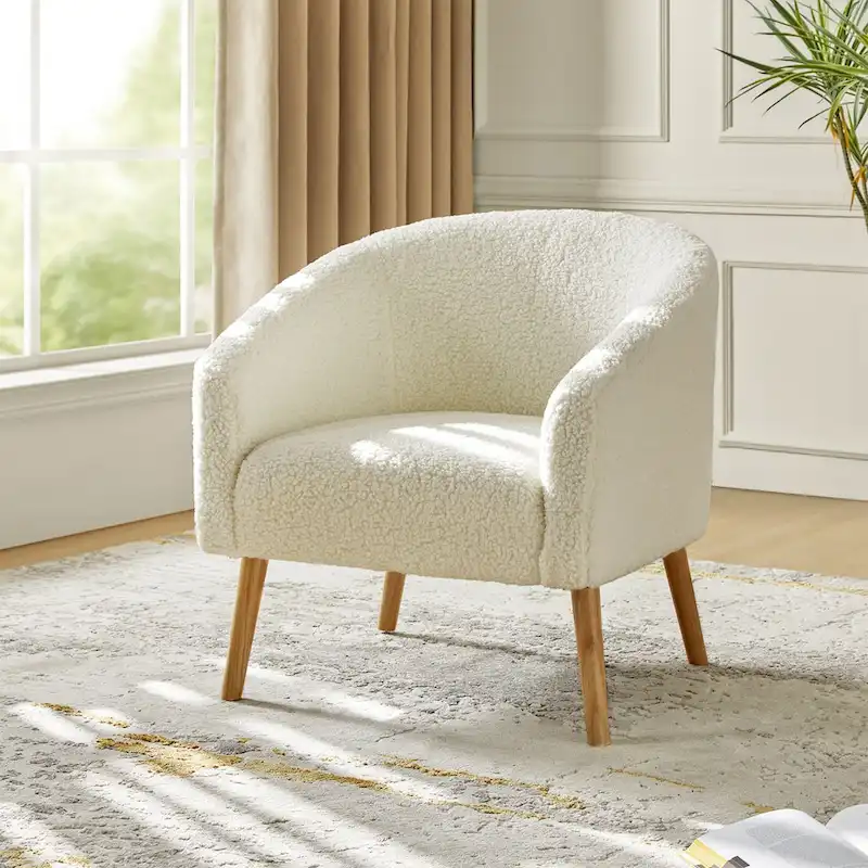 Boucle Barrel Accent Chair, Single Seat – Sage / Black / Ivory / Grey / Blue