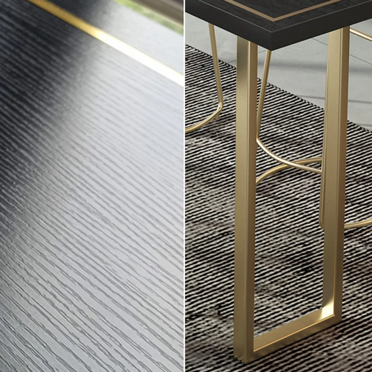 Glam Black Pine Wood Gold Iron Sled Bar Tables