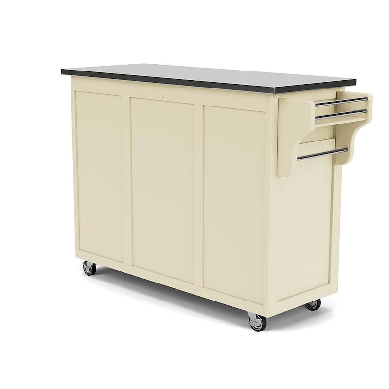 Puff Island White Finish with Stainless Steel Top Kitchen Cart
