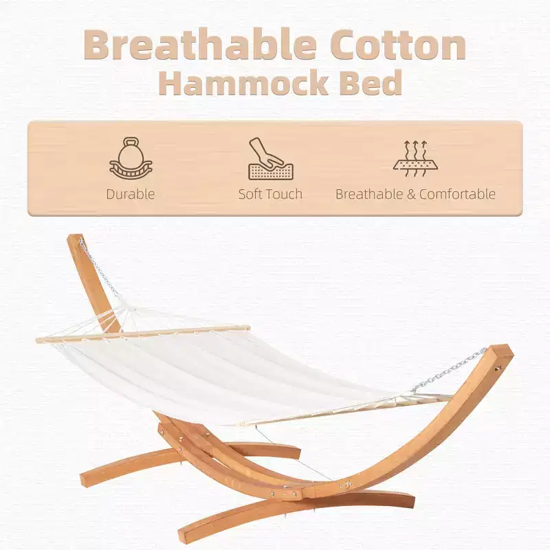 Extra Large Freestanding Cotton Hammock with Solid Wood Stand 330 lb Capacity Boho Chic Style