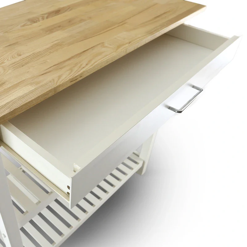 2-shelf Natural Solid Wood Top Kitchen Island - N/A