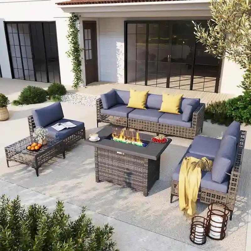 6 - Person Outdoor Sectional Seating Group with Fire Pit