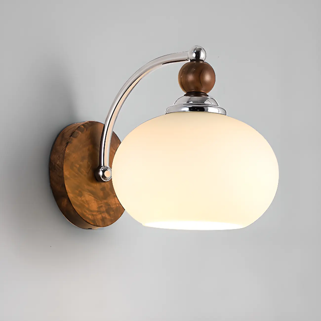 Milk Glass Drum Down Wall Sconce with Lumber and Metal Fixture