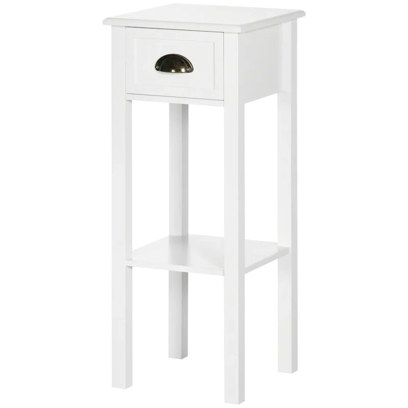 2-Tier Side Table with Drawer,Narrow End Table with Bottom Shelf