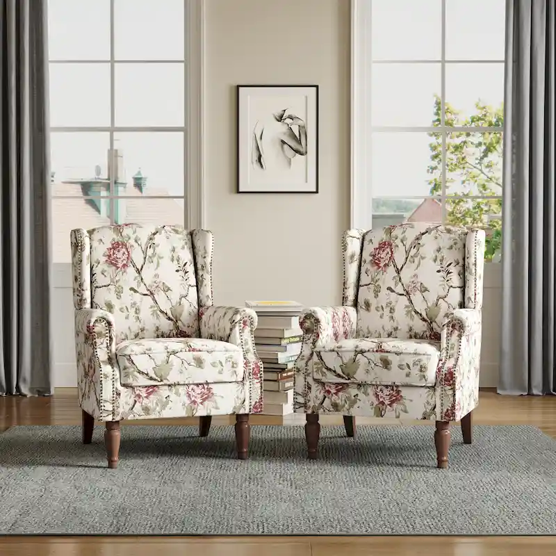 Traditional Nailhead Trim Armchair Accent Chairs Set of 2