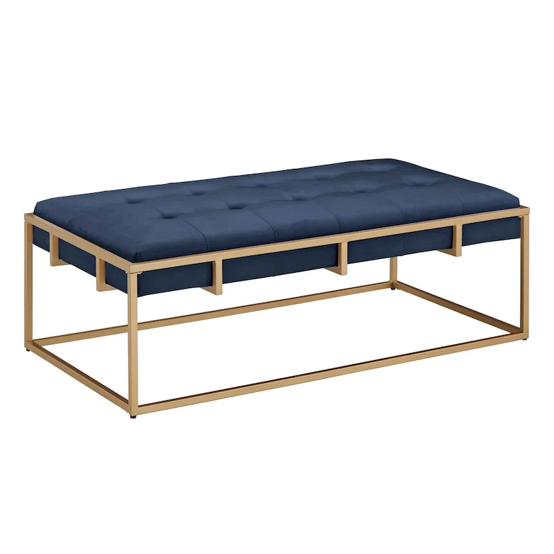Perdita Gold Finish Velvet Rectangular Tufted Ottoman