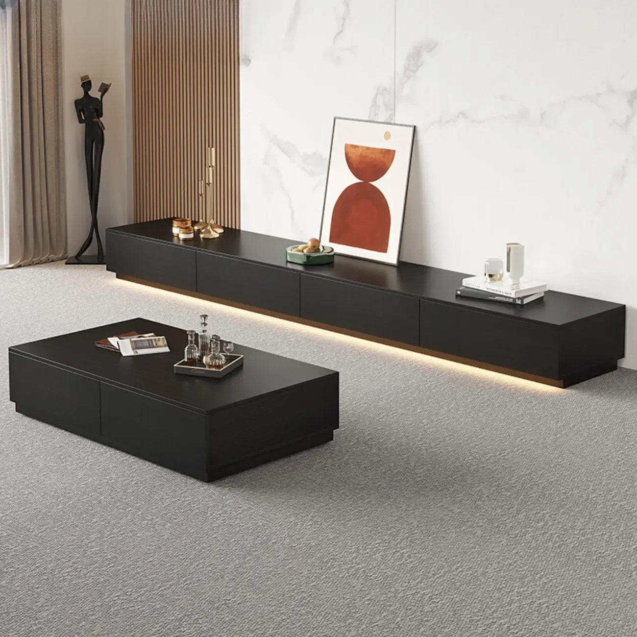 Modern Wooden TV Stand with Storage & Cable Management