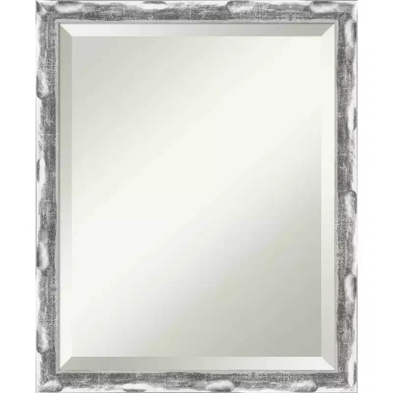 Scratched Wave Framed Bathroom Vanity Wall Mirror Chrome - Amanti Art