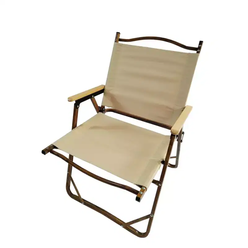 Okak Portable Chair with Aluminium Frame, Camping Chairs with Armrests, Stadium Seats with Back Support for Outdoor, Set of 4, Natural