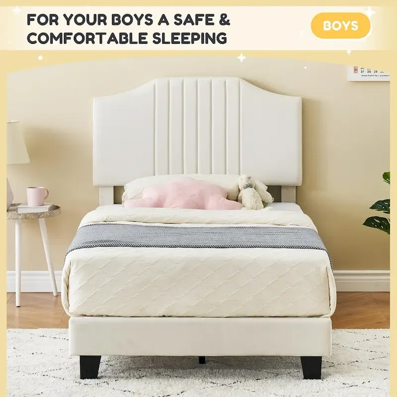 Upholstered Kids Tufted Bed Frame with Headboard